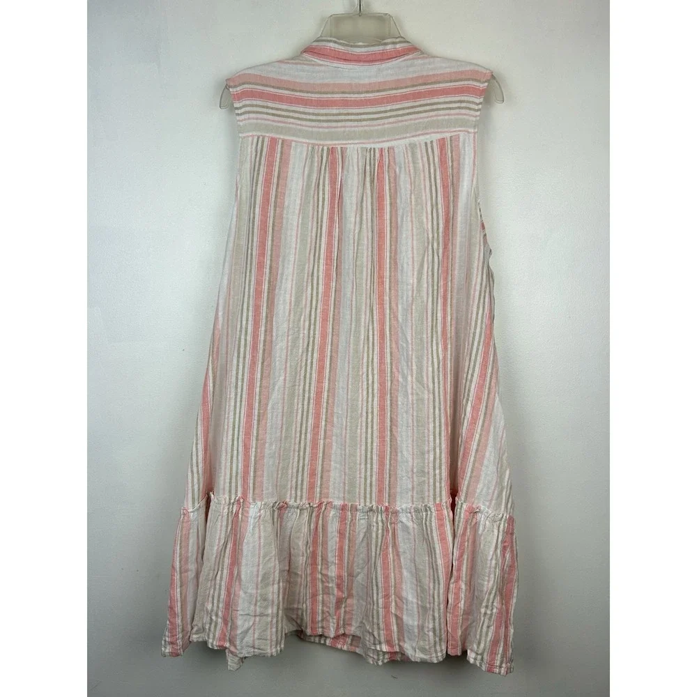 Shirt Dress XXL Sleeveless Mini 2XL Pink Stripe Linen Blend Casual Office New